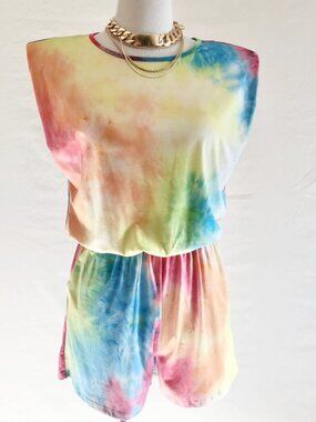 Watermelon Yellow Multicolor Tie Dye Short Romper Size S